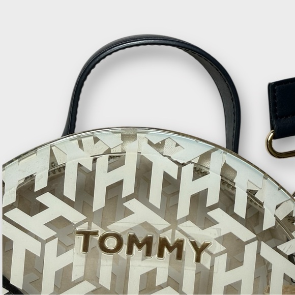 GUC Tommy Hilfiger White and Gold Transparent Monogram Circular Crossbody Bag - Picture 3 of 9